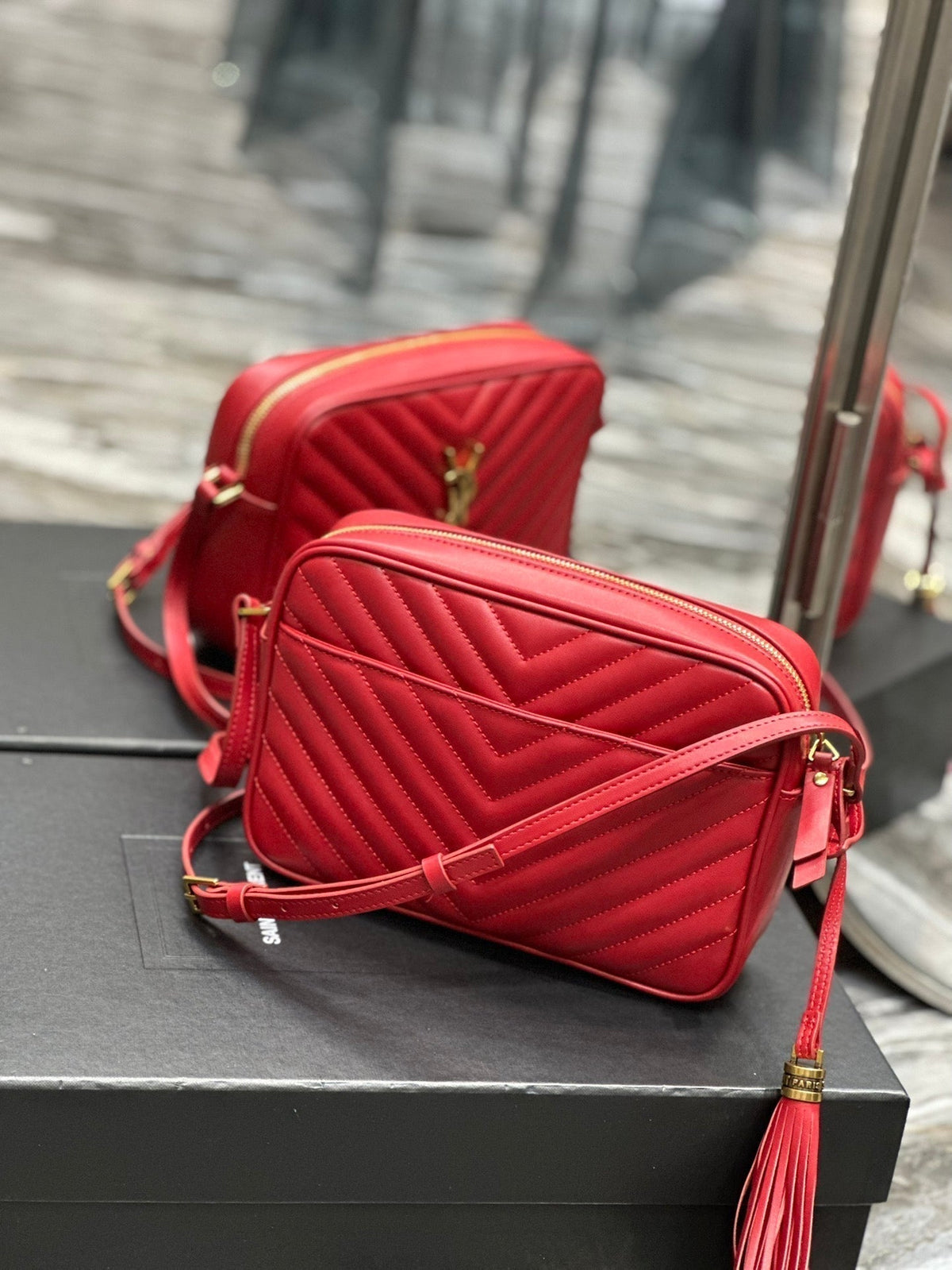 Saint Laurent Lou Camera 23 Red Lambskin Gold Hardware Bag