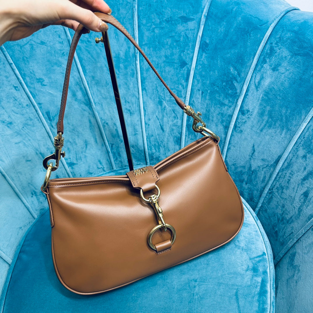 Shoulder Bag 33 in Brown Calfskin Gold Hardware