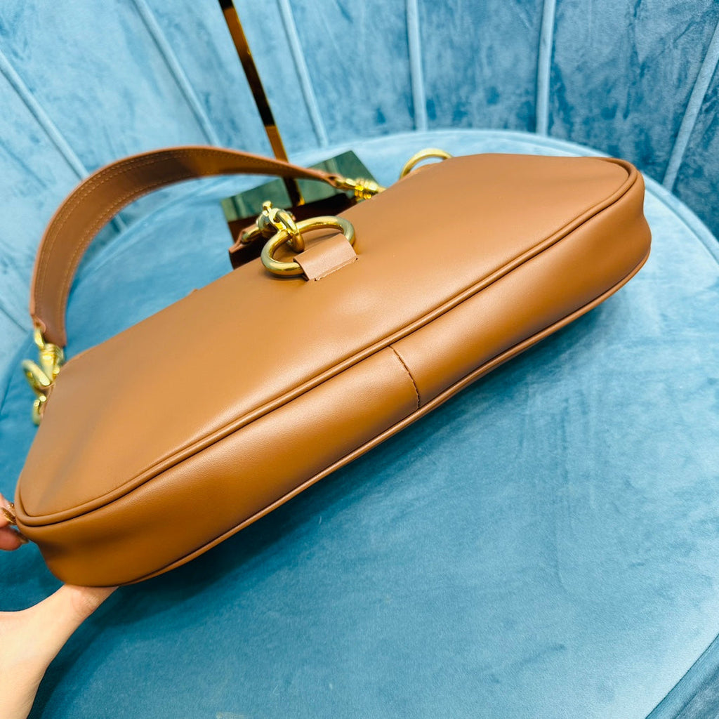 Shoulder Bag 33 in Brown Calfskin Gold Hardware