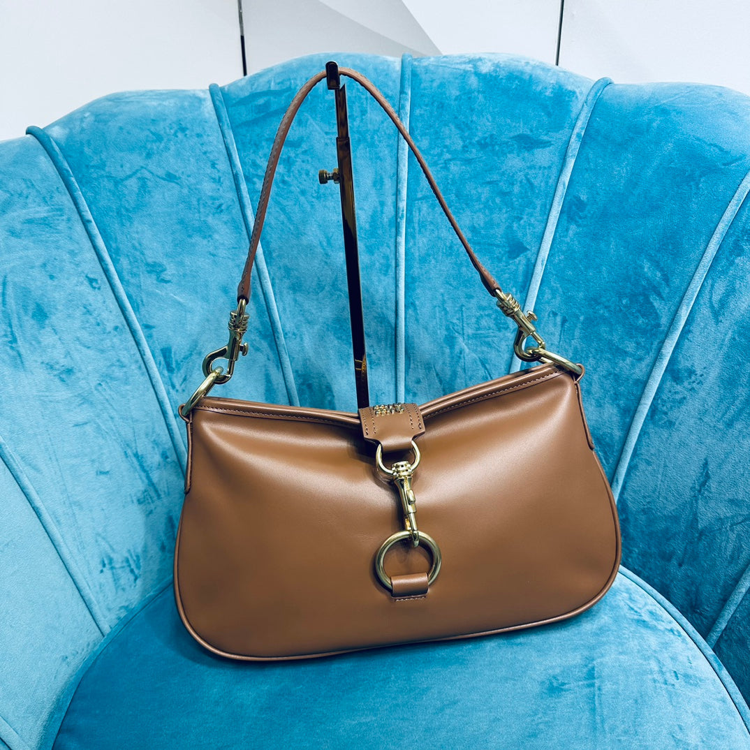 Shoulder Bag 33 in Brown Calfskin Gold Hardware