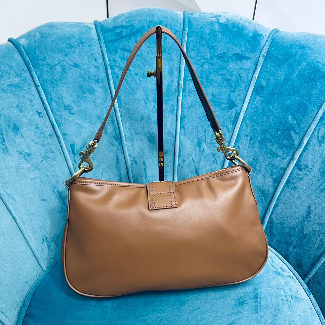 Shoulder Bag 33 in Brown Calfskin Gold Hardware