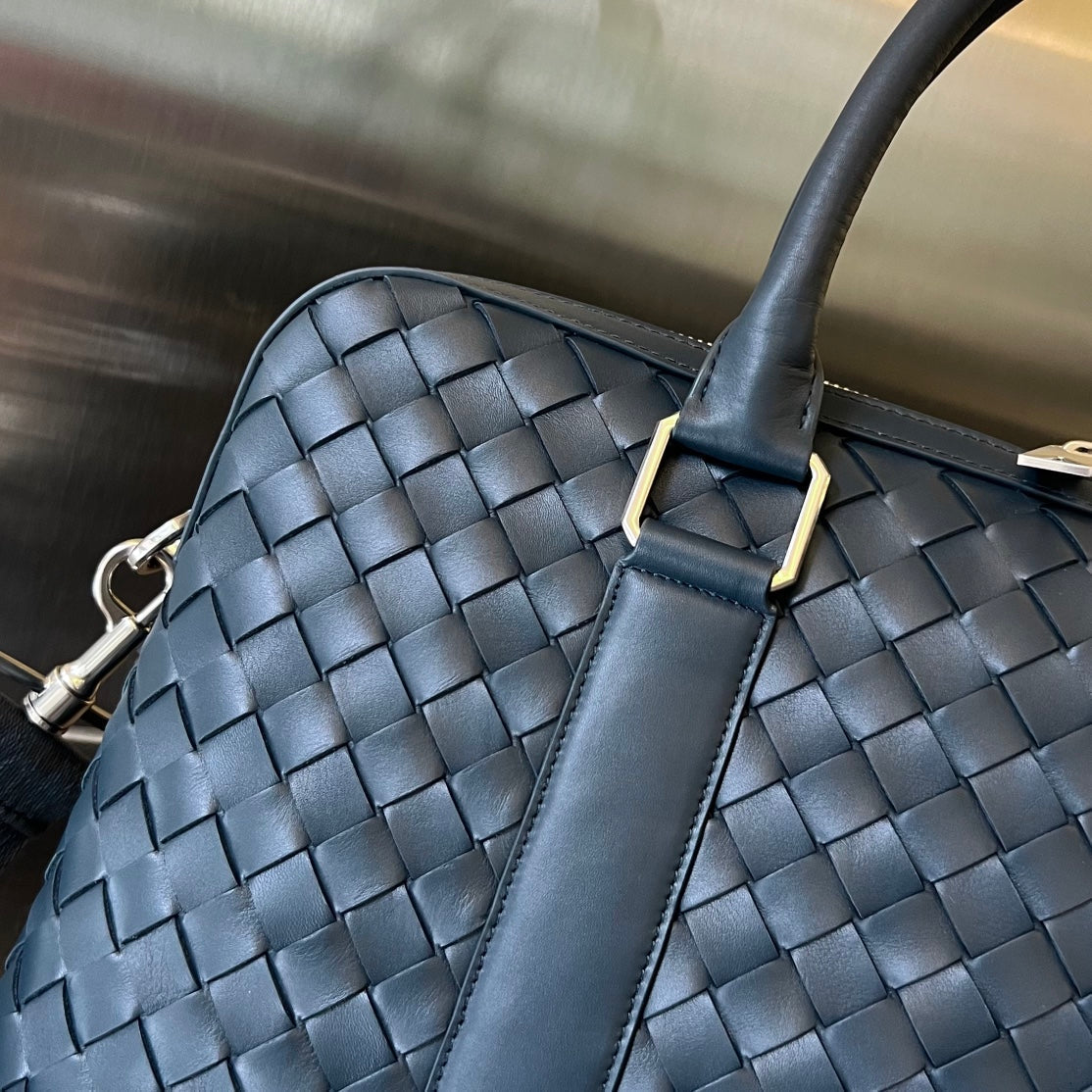 Bottega Veneta Slim Intrecciato Briefcase 36 Slate Calfskin Bag