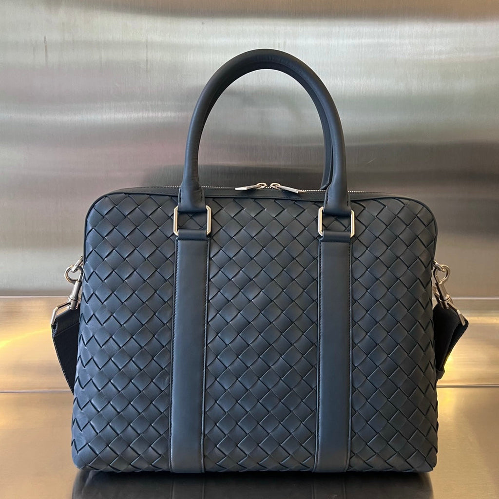 Bottega Veneta Slim Intrecciato Briefcase 36 Slate Calfskin Bag