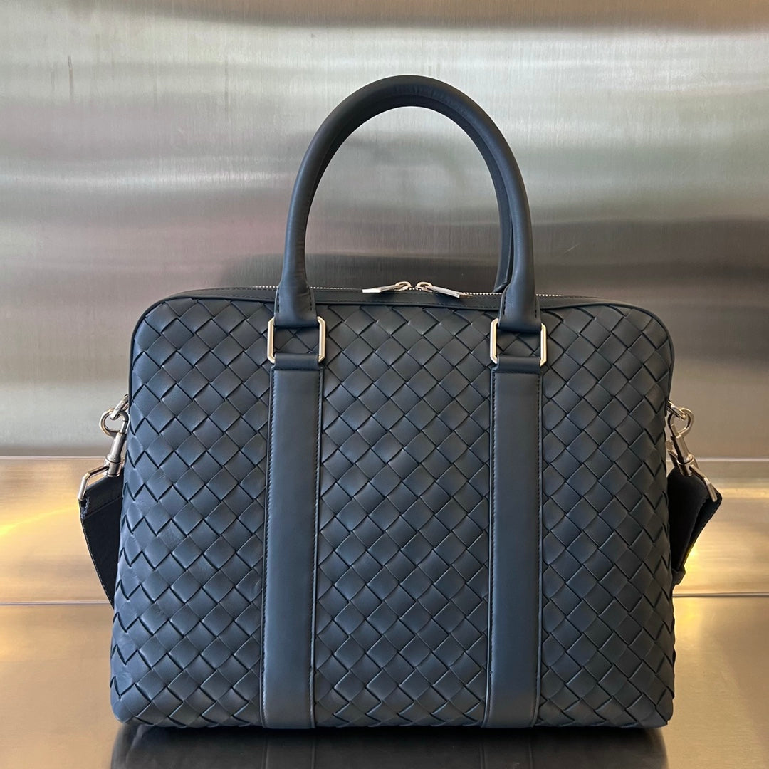 Bottega Veneta Slim Intrecciato Briefcase 36 Slate Calfskin Bag