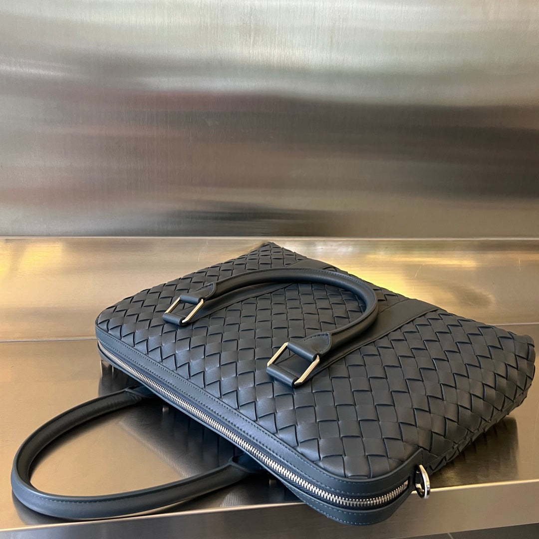 Bottega Veneta Slim Intrecciato Briefcase 36 Slate Calfskin Bag
