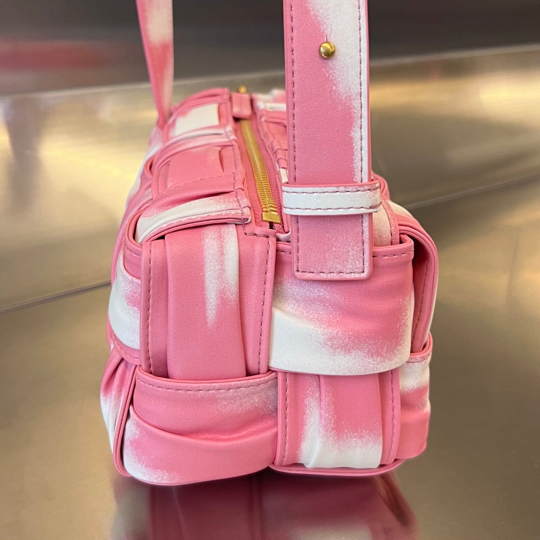 Bottega Veneta Small Brick Cassette 23 in Pink Mix White Soft Lambskin Bag