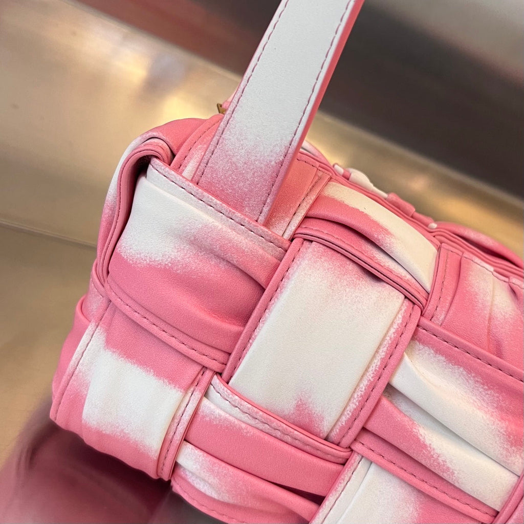 Bottega Veneta Small Brick Cassette 23 in Pink Mix White Soft Lambskin Bag