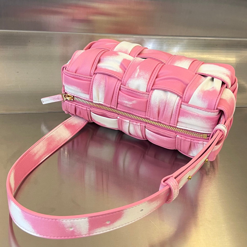 Bottega Veneta Small Brick Cassette 23 in Pink Mix White Soft Lambskin Bag