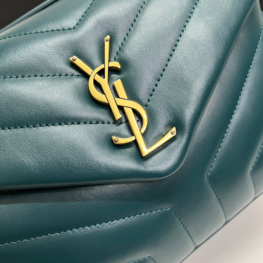 Saint Laurent Loulou Small 25 in Deep Jungle Green Lambskin Gold Hardware Bag