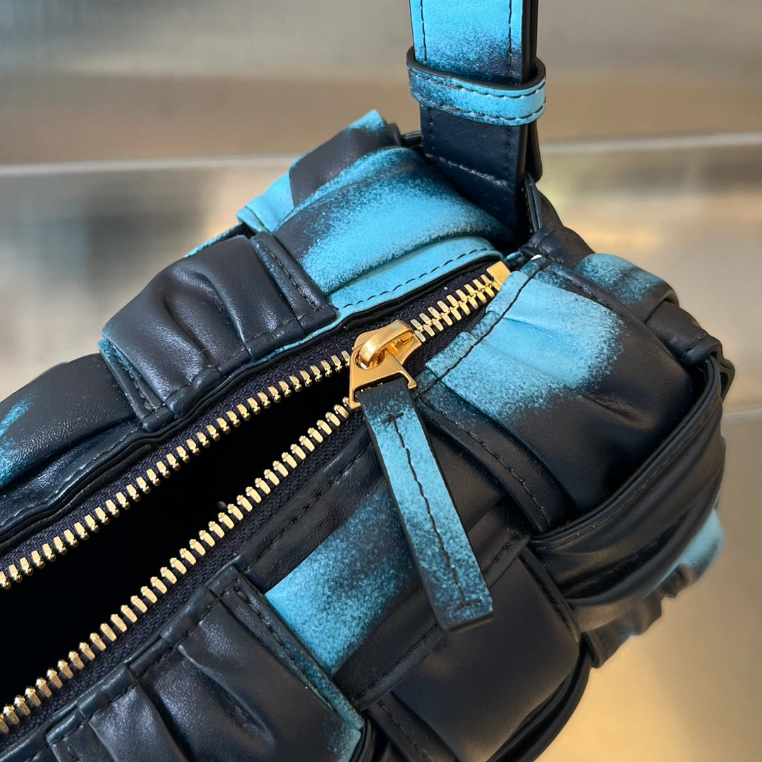 Bottega Veneta Small Brick Cassette 23 in Sky Blue Mix Black Lambskin Bag