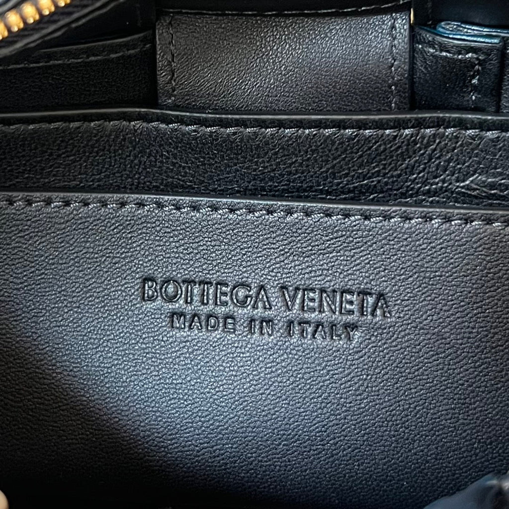 Bottega Veneta Small Brick Cassette 23 in Sky Blue Mix Black Lambskin Bag