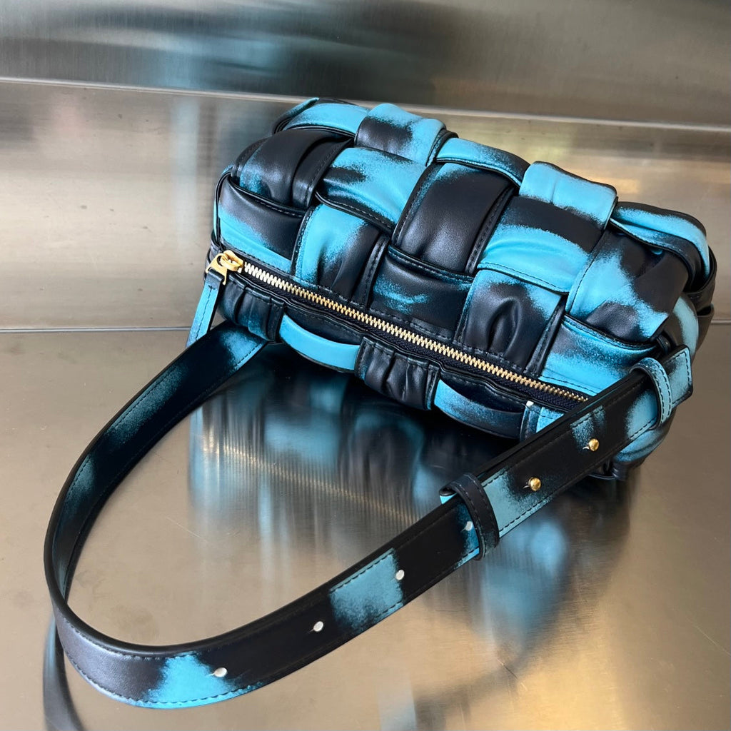 Bottega Veneta Small Brick Cassette 23 in Sky Blue Mix Black Lambskin Bag