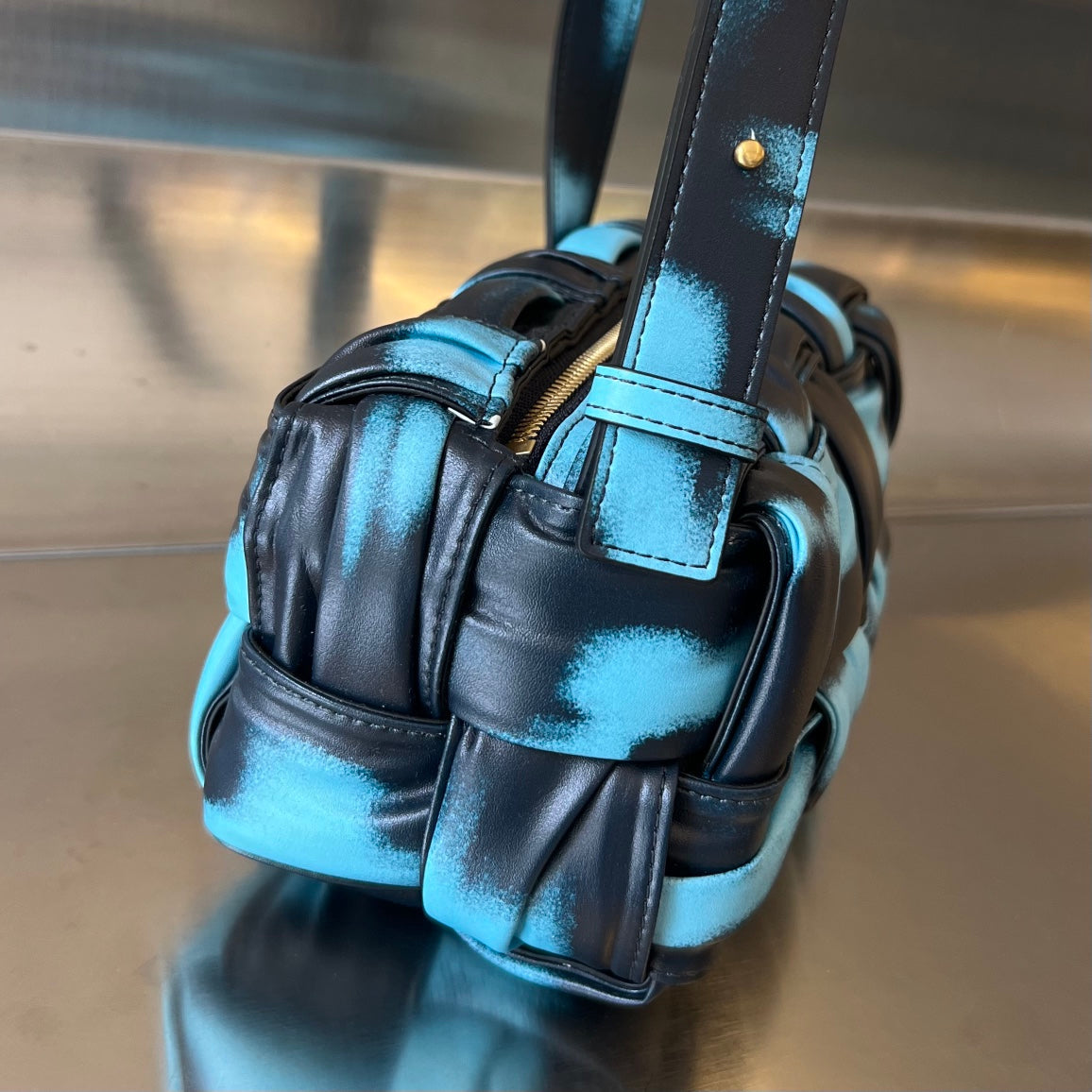 Bottega Veneta Small Brick Cassette 23 in Sky Blue Mix Black Lambskin Bag
