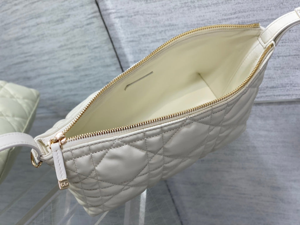 Dior Travel Nomad Pouch 22 in White Macrocannage Lambskin Gold Hardware