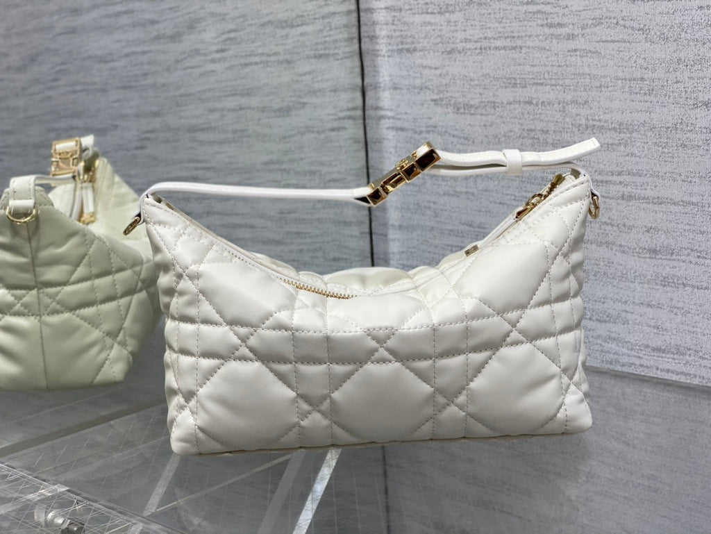 Dior Travel Nomad Pouch 22 in White Macrocannage Lambskin Gold Hardware
