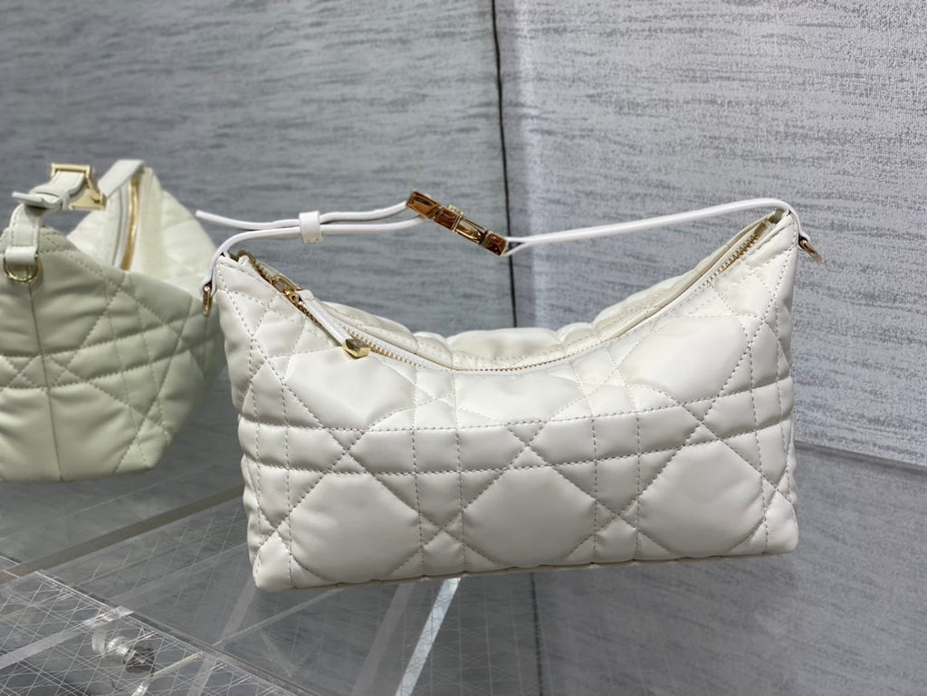Dior Travel Nomad Pouch 22 in White Macrocannage Lambskin Gold Hardware