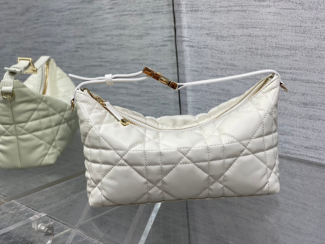 Dior Travel Nomad Pouch 22 in White Macrocannage Lambskin Gold Hardware