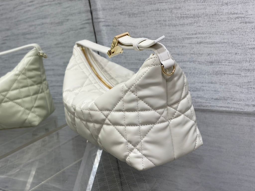 Dior Travel Nomad Pouch 22 in White Macrocannage Lambskin Gold Hardware