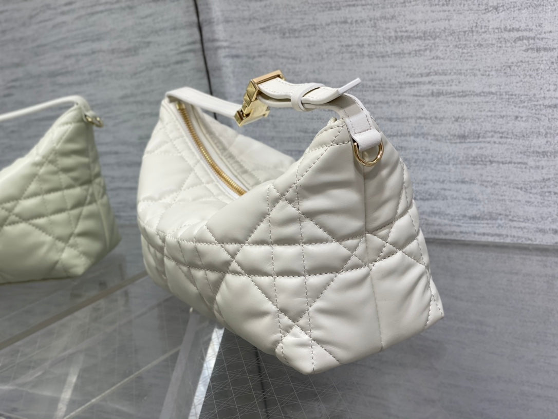 Dior Travel Nomad Pouch 22 in White Macrocannage Lambskin Gold Hardware