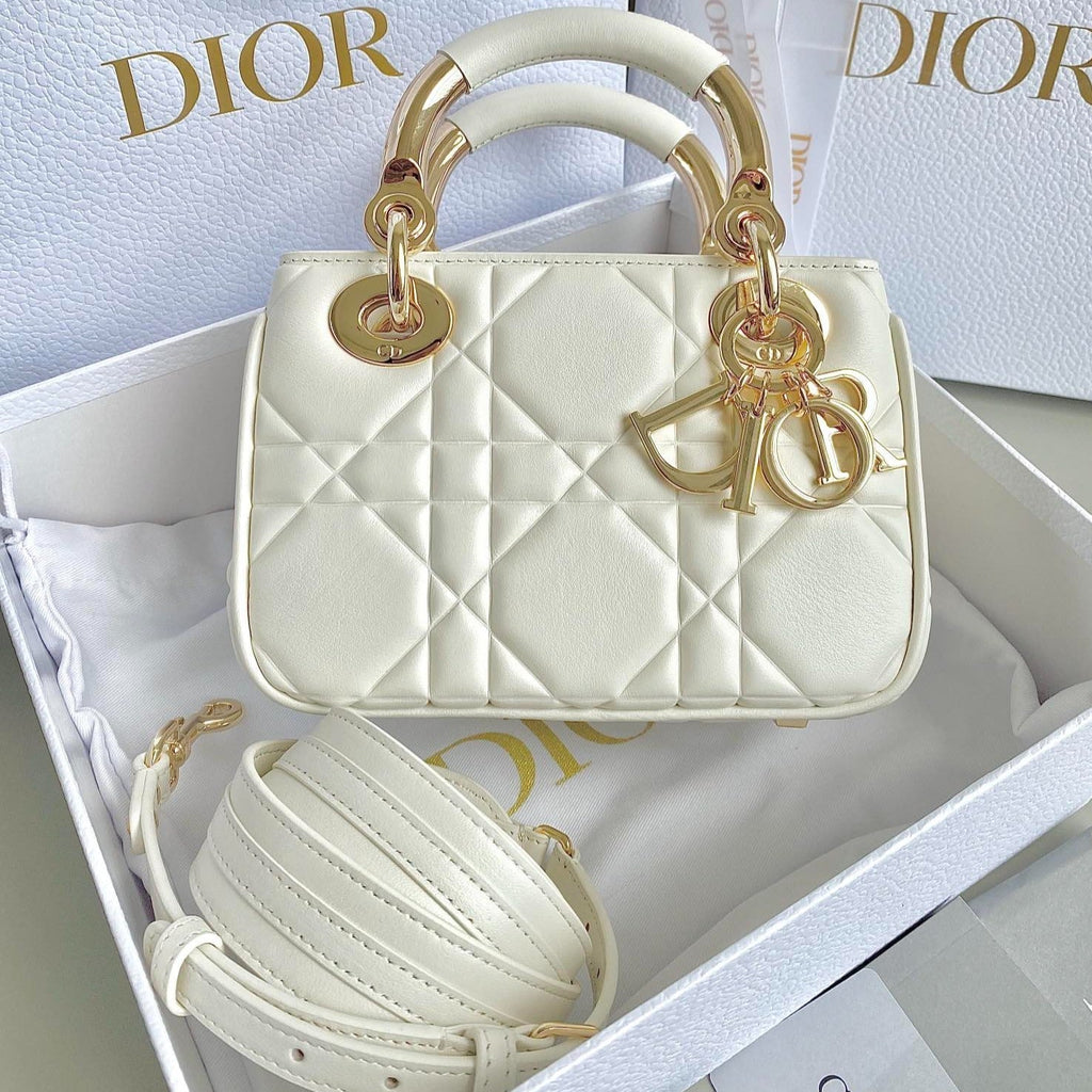 Dior Mini Lady 19 in White Lambskin Bag