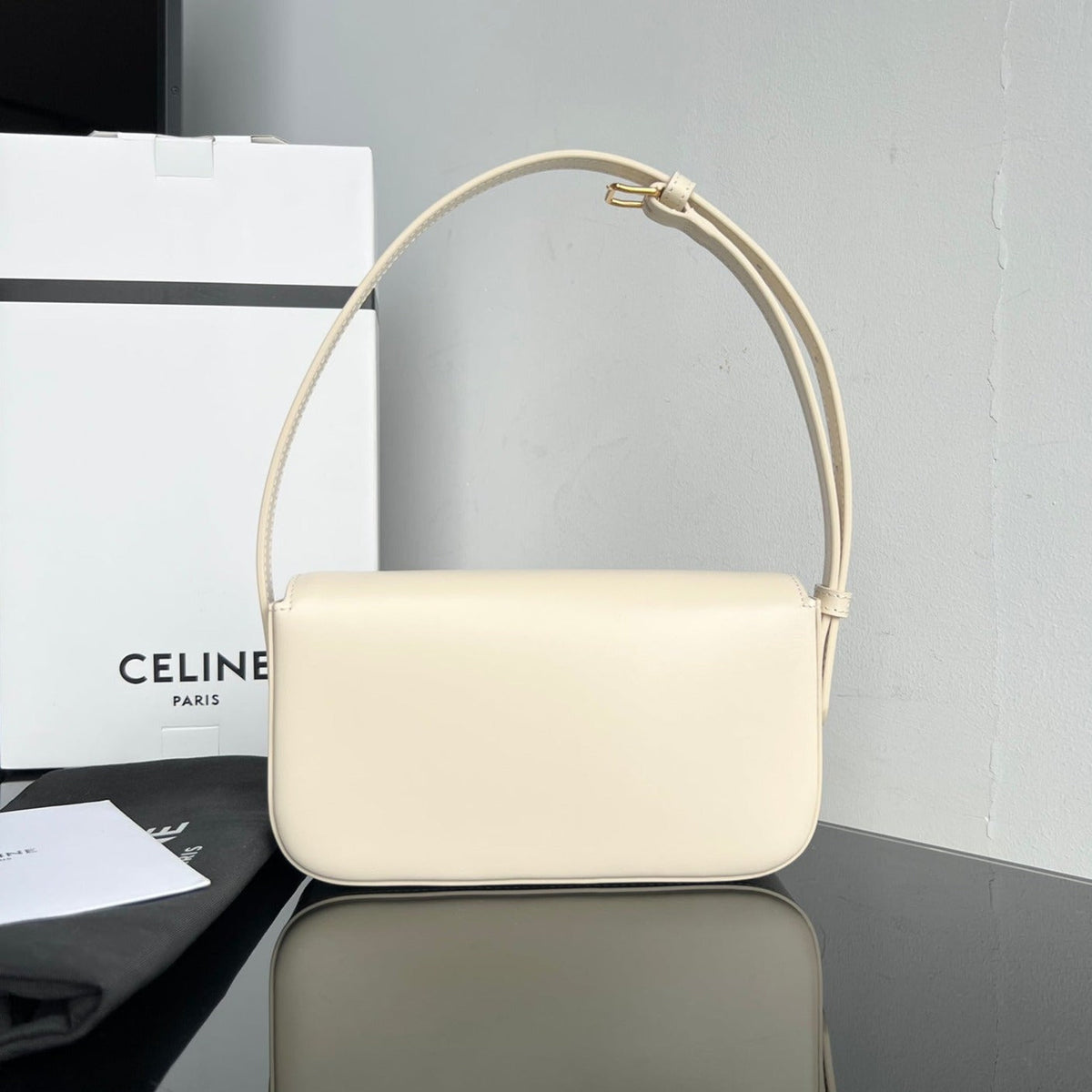 Celine Triomphe 20 White Cream Calfskin Bag