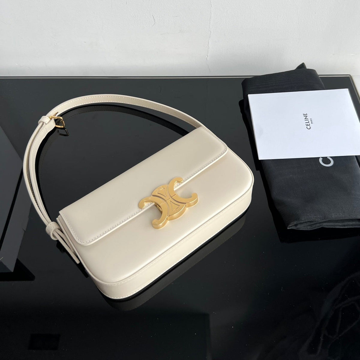 Celine Triomphe 20 White Cream Calfskin Bag