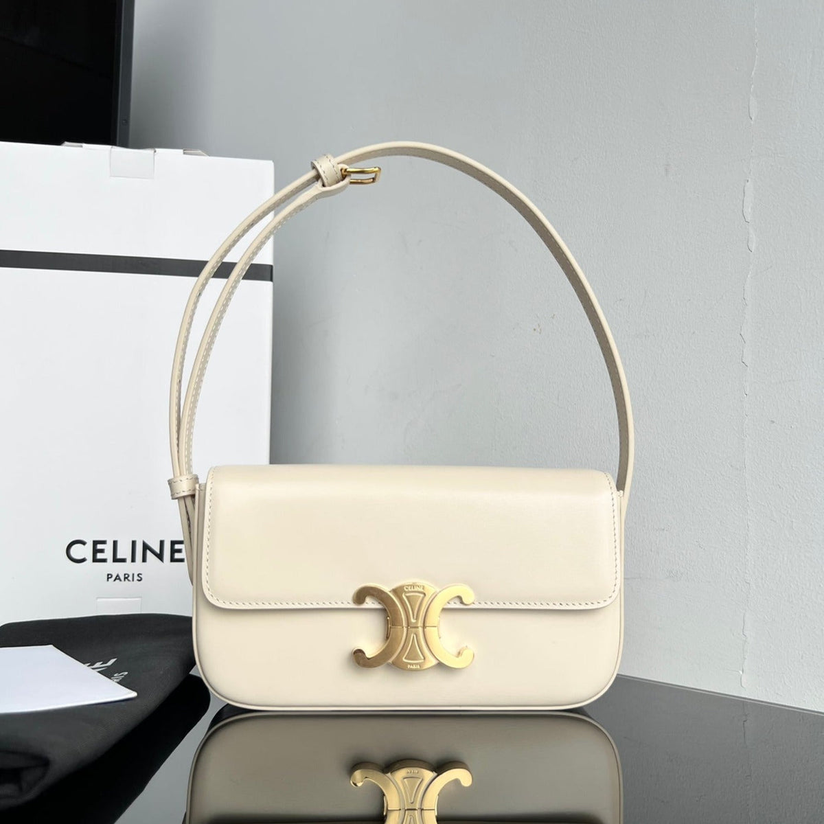 Celine Triomphe 20 White Cream Calfskin Bag