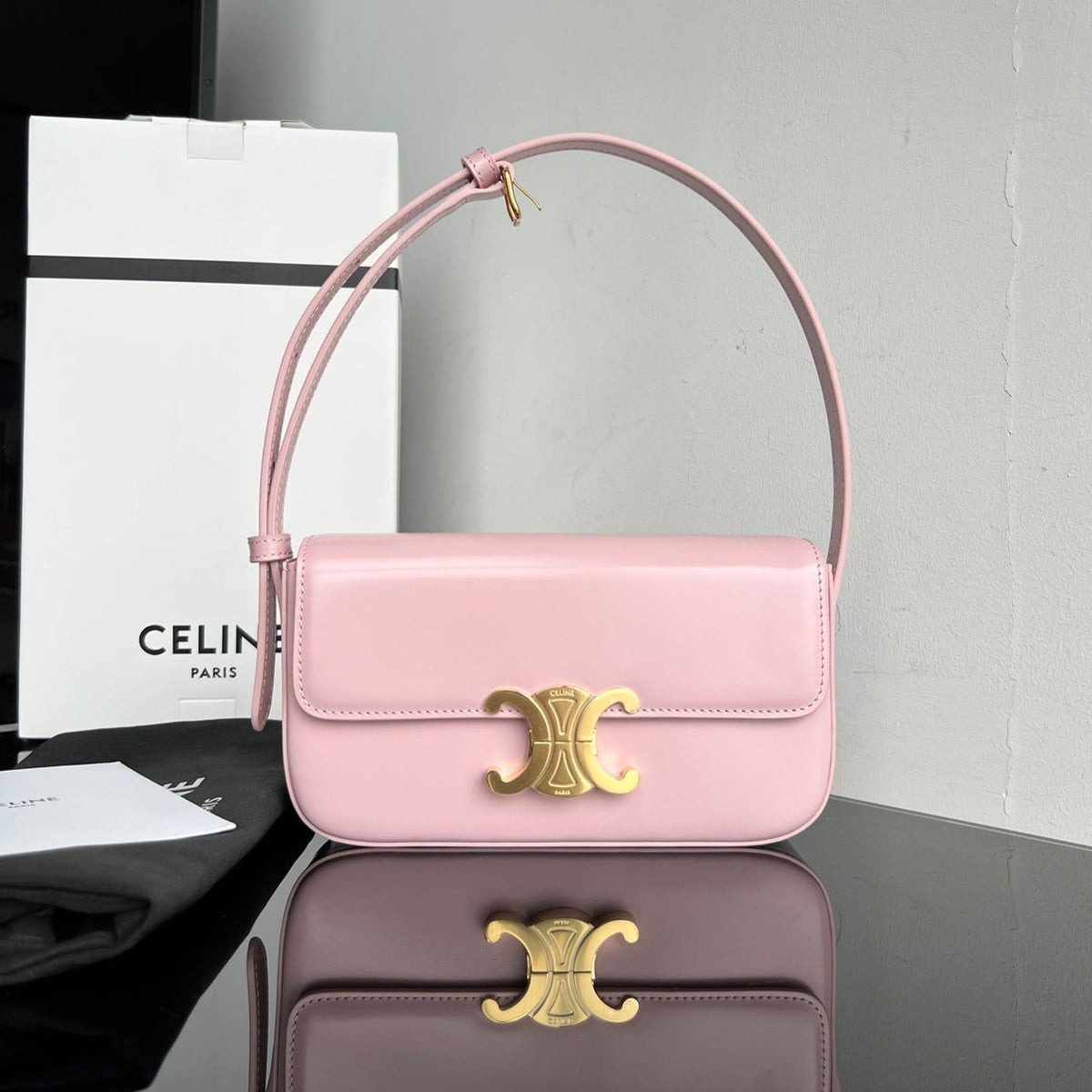 Celine Triomphe 20 Pink Pastel Calfskin Bag