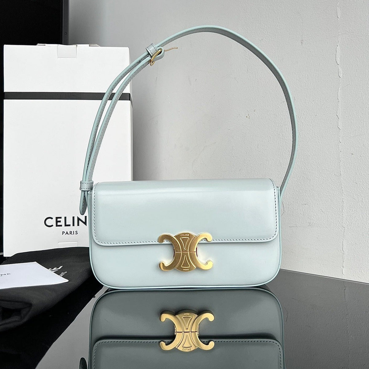 Celine Triomphe 20 Blue Pastel Calfskin Bag