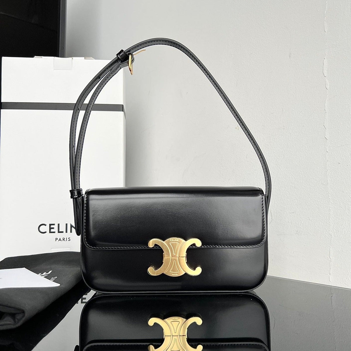 Celine Triomphe 20 Black Calfskin Bag