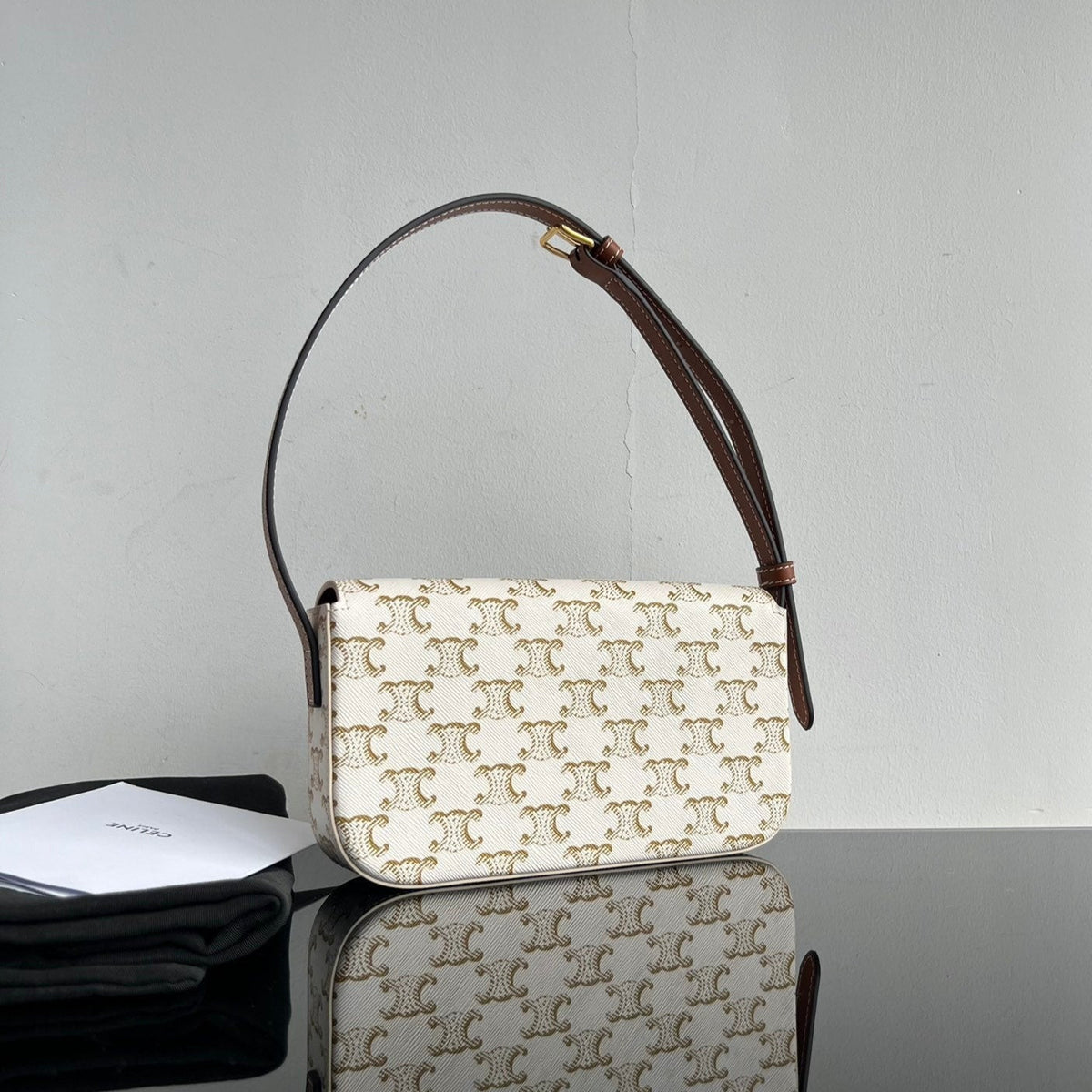 Celine Triomphe 20 White Pattern Calfskin Bag