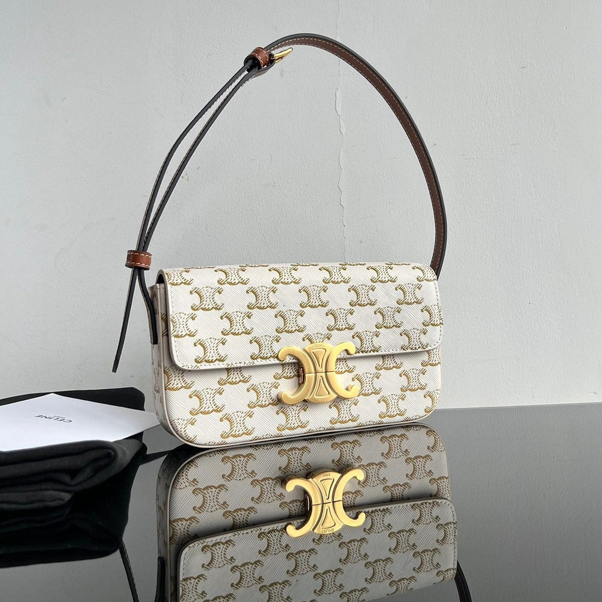 Celine Triomphe 20 White Pattern Calfskin Bag