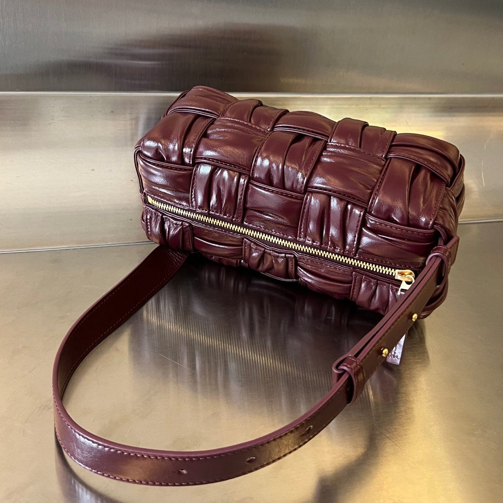 Bottega Veneta Small Brick Cassette 23 in Wine Red Soft Lambskin Bag