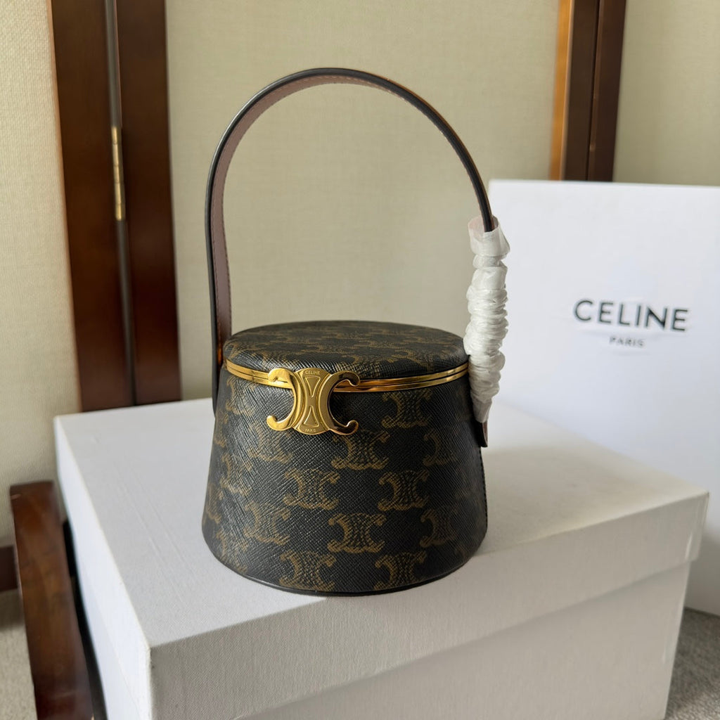 Celine Nina Minaudiere 13 in Black Triomphe Canvas Gold Hardware