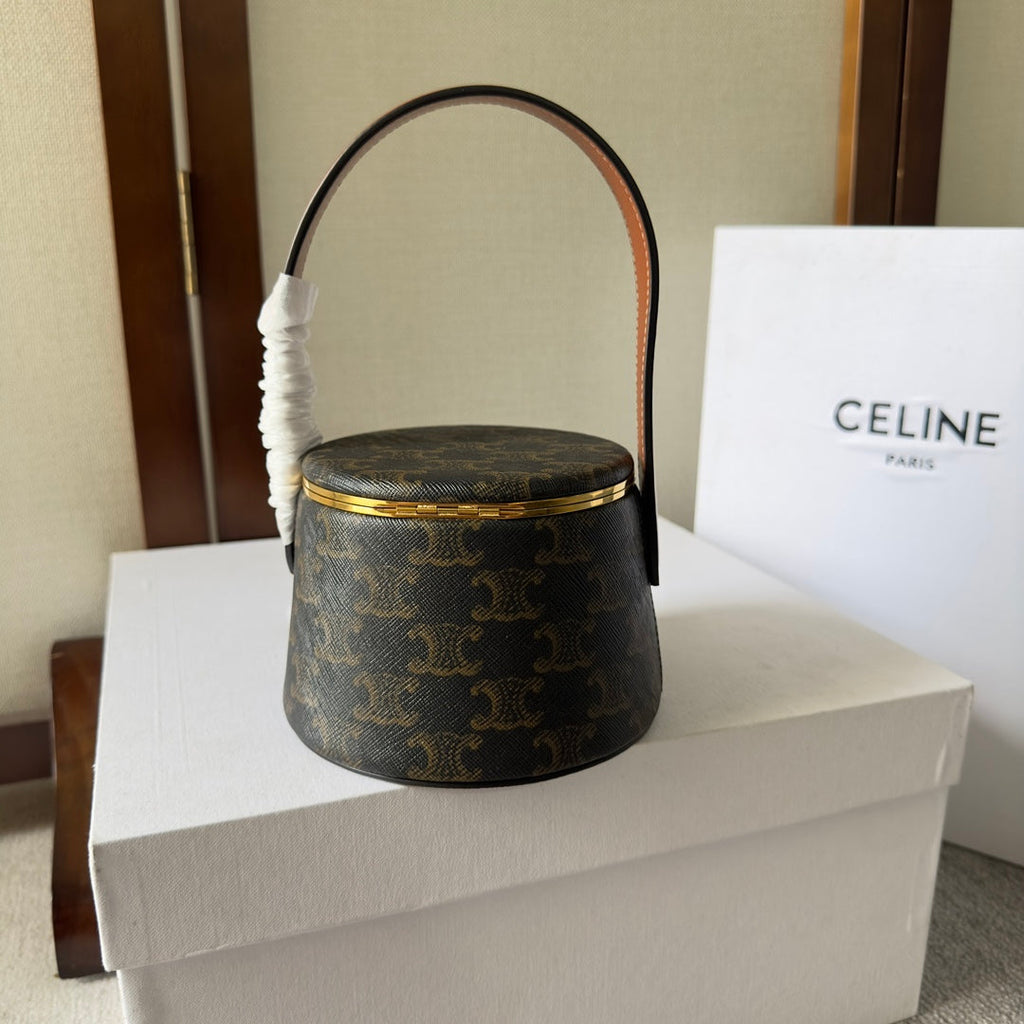 Celine Nina Minaudiere 13 in Black Triomphe Canvas Gold Hardware