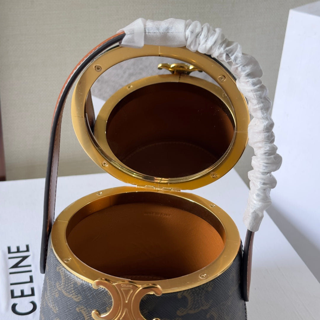 Celine Nina Minaudiere 13 in Black Triomphe Canvas Gold Hardware