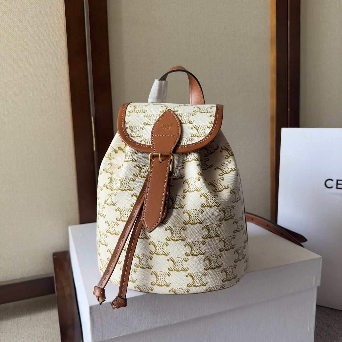 Celine Small Folco Backpack 20 in White Triomphe Canvas