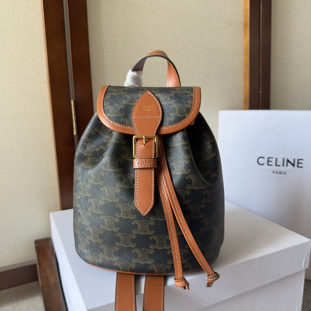 Celine Small Folco Backpack 20 in Black Triomphe Canvas
