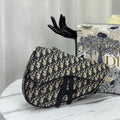 Saddle 28 Bag in Beige and Black Oblique Jacquard