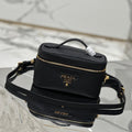 Prada Vanity Case 18 in Black Grained Calfskin Gold Hardware