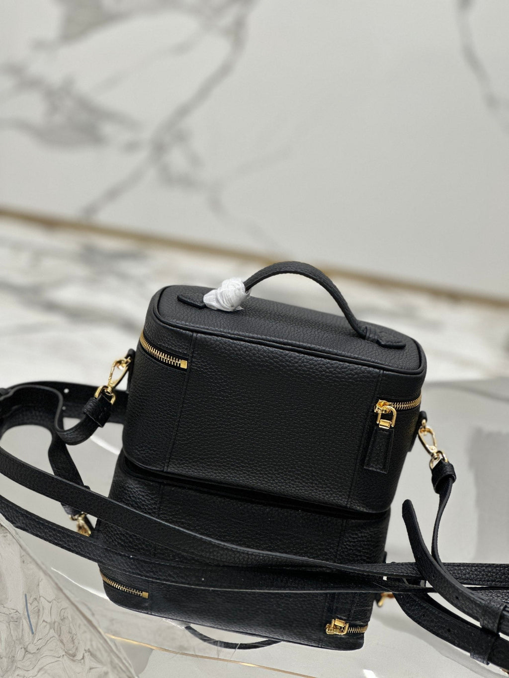 Prada Vanity Case 18 in Black Grained Calfskin Gold Hardware