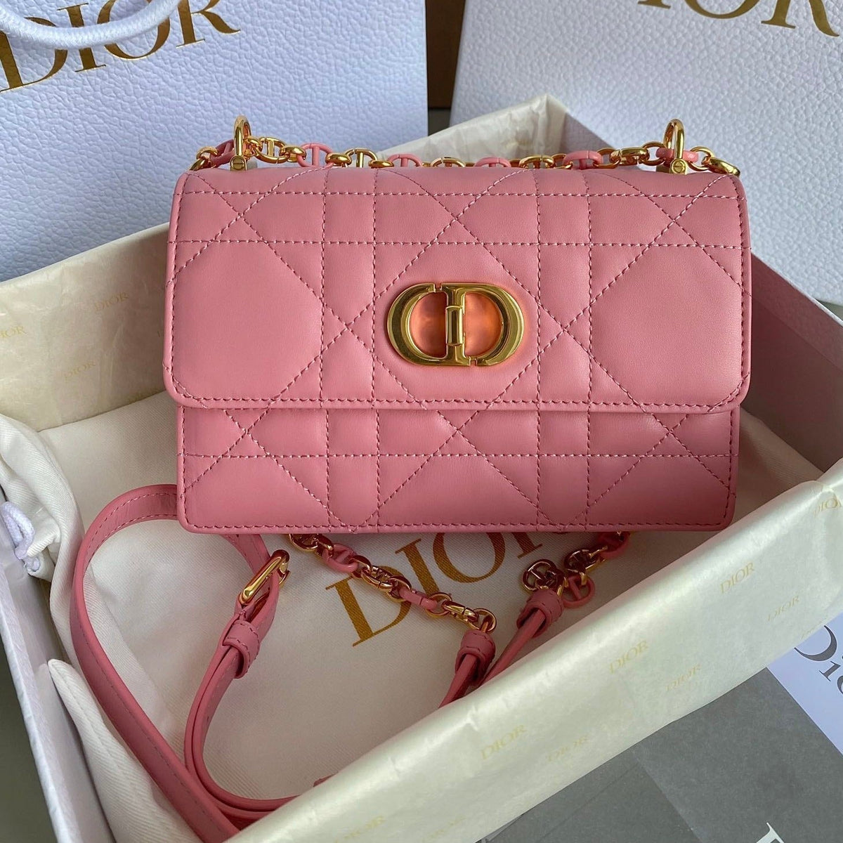 Dior Mini Chain Bag 17 in Light Pink Calfskin