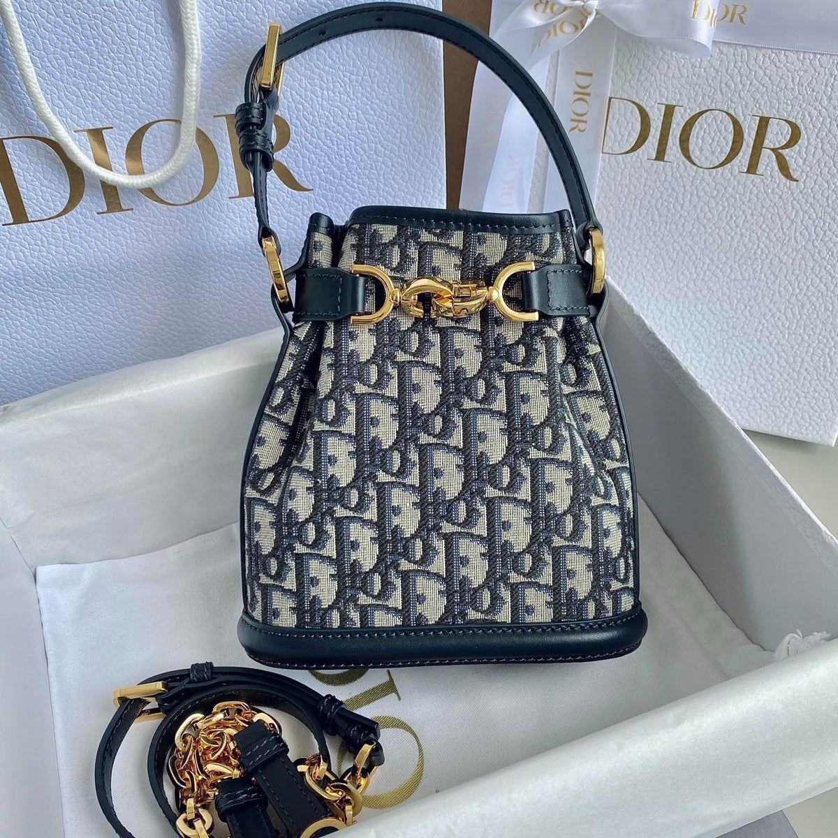 Dior Small C'Est 18 in Blue Cd-Embossed Oblique Jacquard Bag