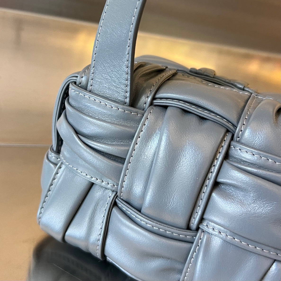 Bottega Veneta Small Brick Cassette 23 in Zinc Gray Soft Lambskin Bag