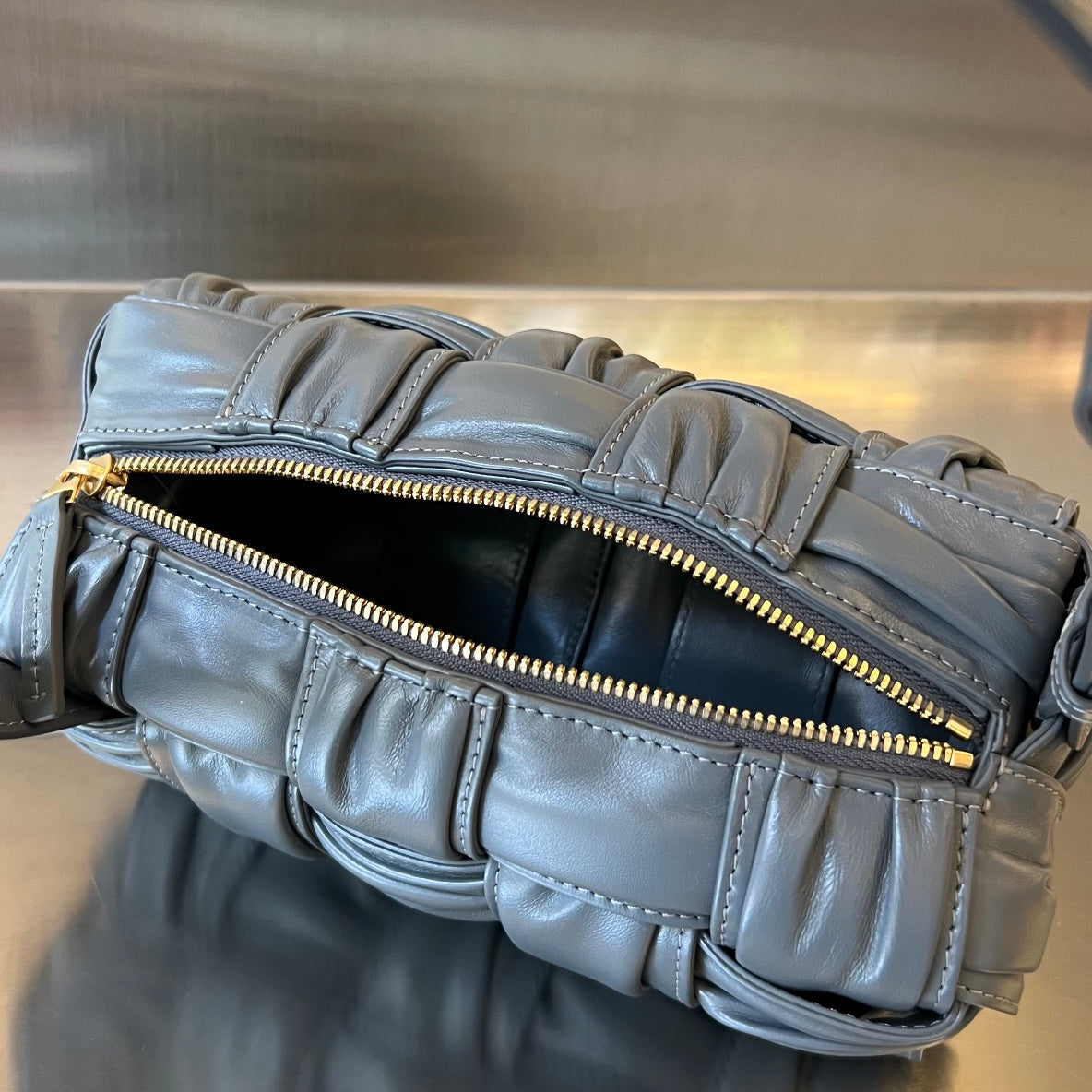 Bottega Veneta Small Brick Cassette 23 in Zinc Gray Soft Lambskin Bag
