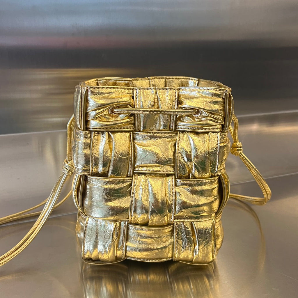 Bottega Veneta Small Cassette Bucket 18 in Gold Metallic Soft Lambskin