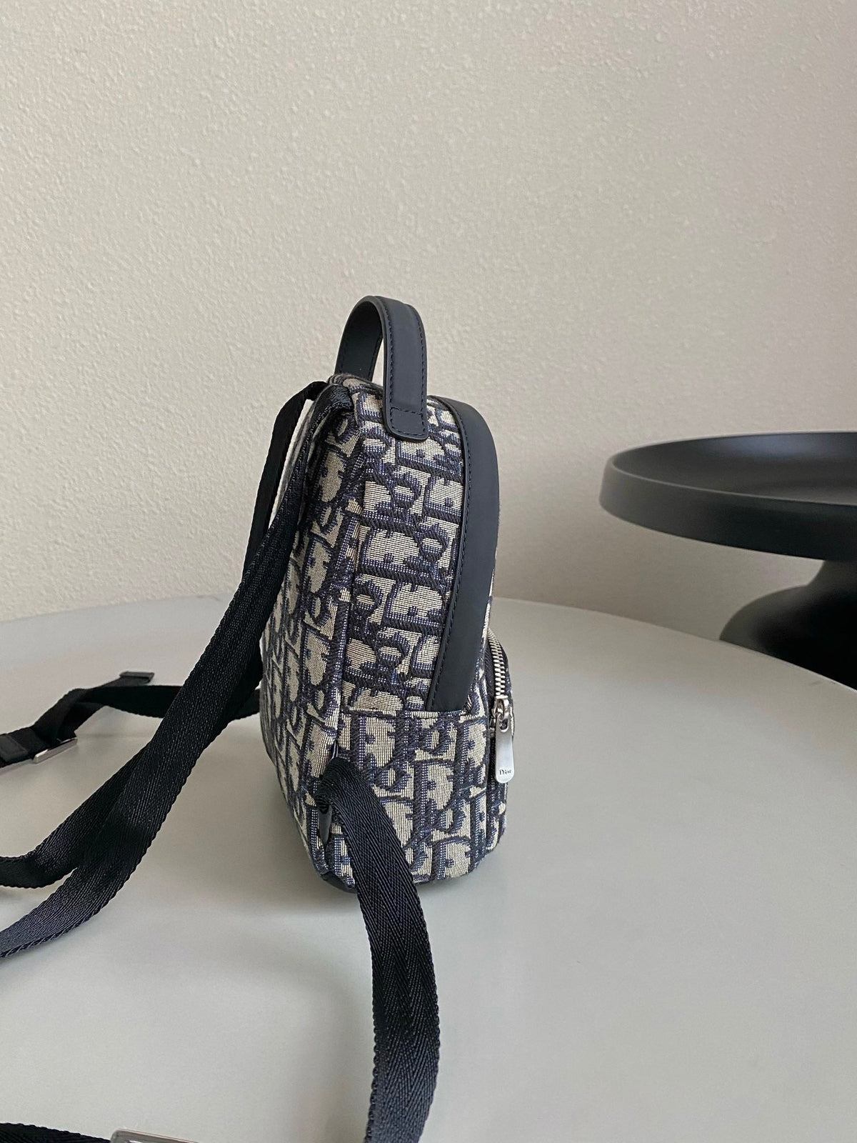 Dior Mini Rider Backpack 24 Beige and Black Oblique Jacquard