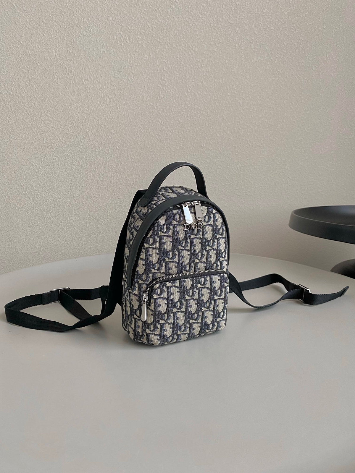 Dior Mini Rider Backpack 24 Beige and Black Oblique Jacquard