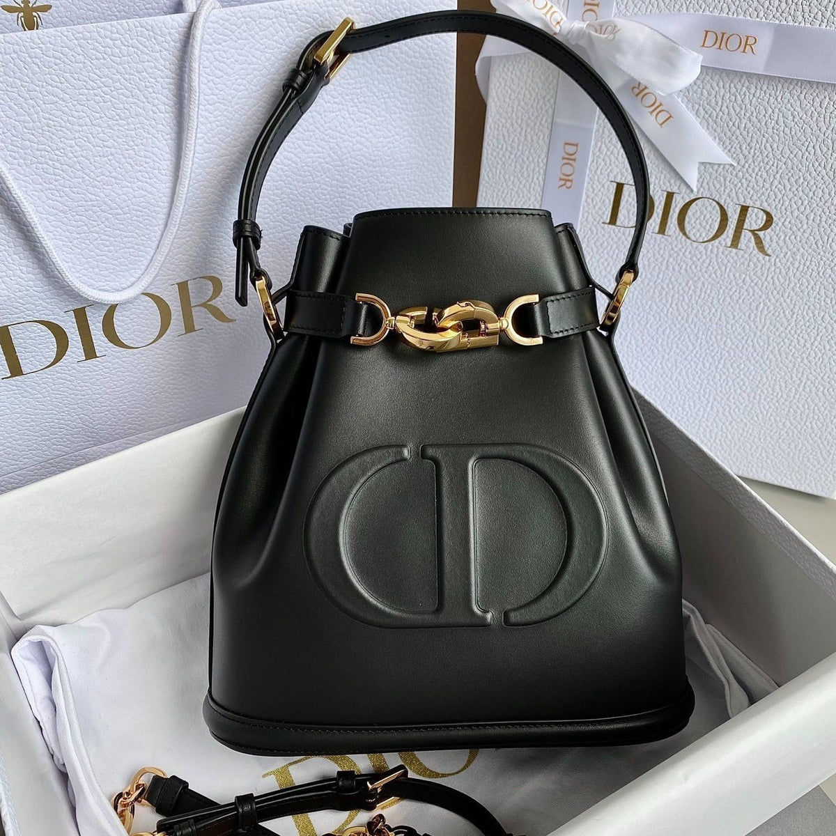 Dior Medium C'Est 24 in Black Cd-Embossed Calfskin Bag