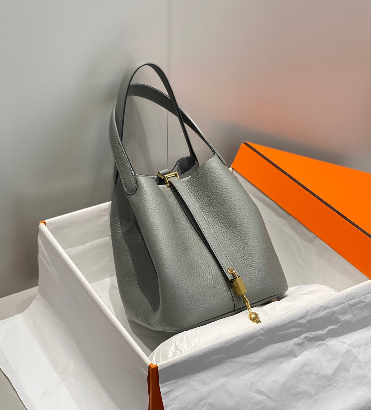 Hermes Picotin Lock 22 Grey Togo Ghw Bag